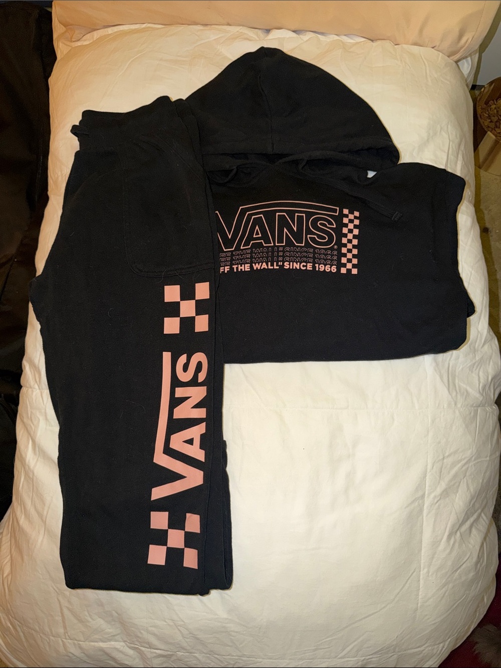 Vans Black Hoodie and Sweatpants with Pink Logo